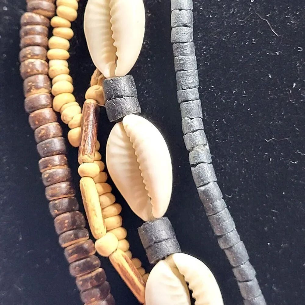 Bohemian Statement Heishi and Cowrie Mutlistrand Necklace 18.5in